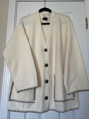 Lane Bryant Cream Cardigan with Brown Contrast Stitching